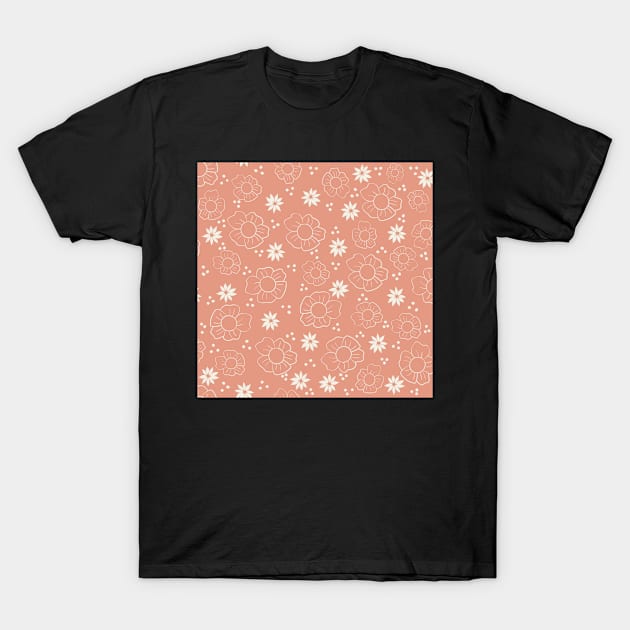 Botanical  Peach and White Pattern T-Shirt by WalkSimplyArt